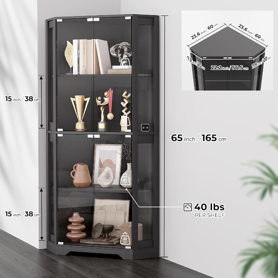 Vitrine d'angle éclairée avec  - Glass Cabinet Display avis et prix