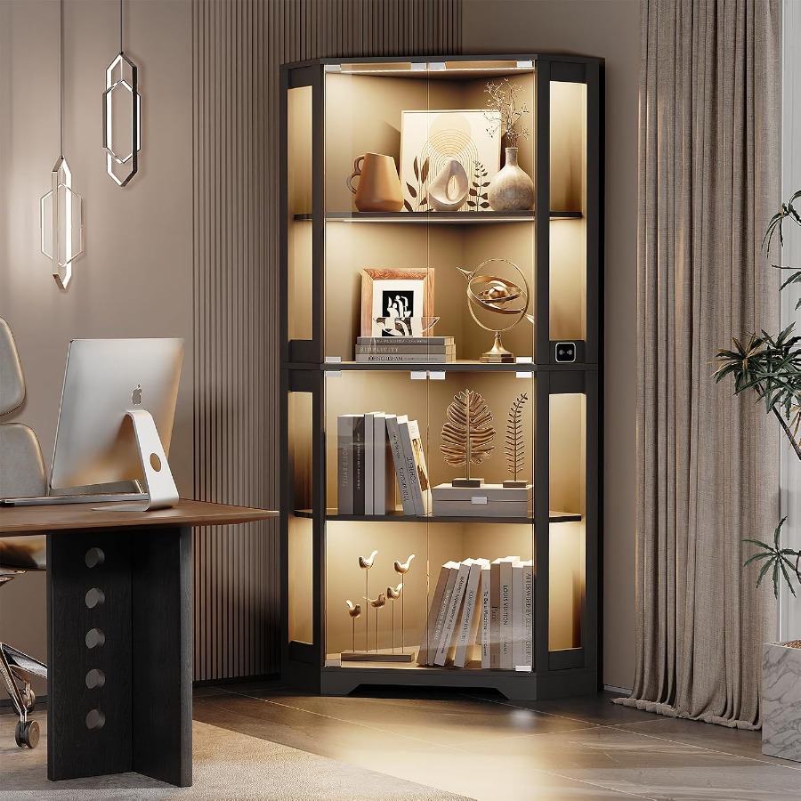 Vitrine d'angle éclairée avec  - Glass Cabinet Display avis et prix