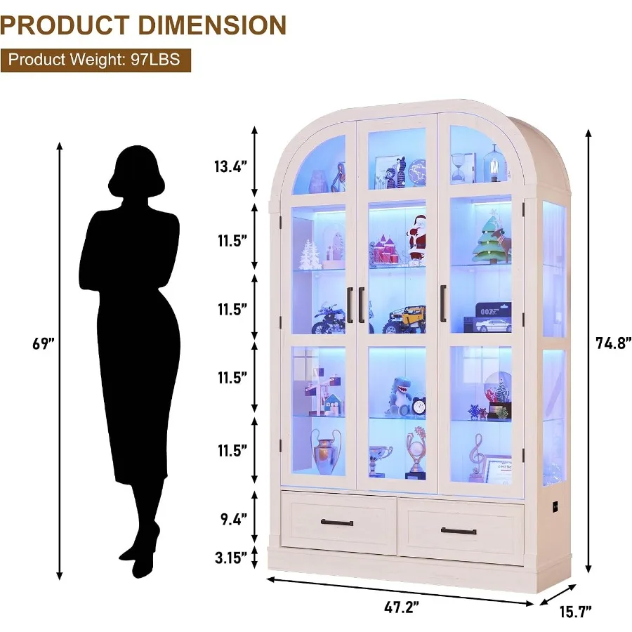 Vitrine arquée de 74 pouces av - Glass Cabinet Display avis et prix